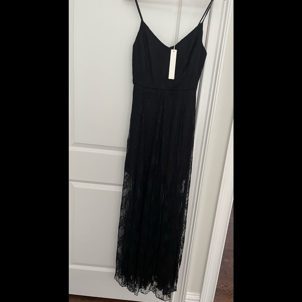 Line & Dot Black Floral Lace Overlay V- Neck Sleeveless Maxi Dress Sz. M